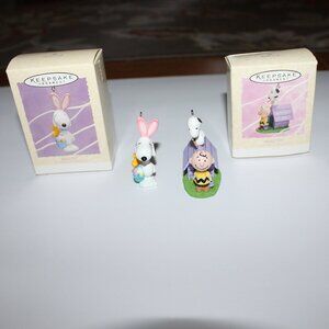 Bundle of 2 Hallmark Peanut Easter Ornaments-Easter Beagle